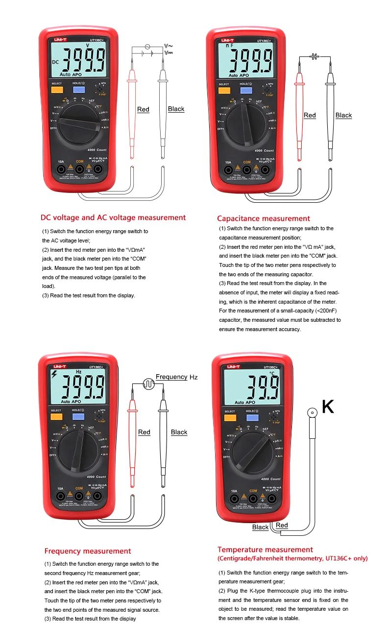 UNI-T UT136C+ high precision digital multimeter AC and DC voltage and current ohm diode frequency automatic range UT136B+
