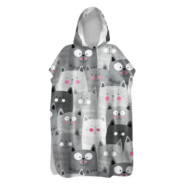 2021 Microfiber Sunscreen Quick-Drying Cartoon Cat Beach Towel Warm Change Bathrobe Swimsuit Ultralight Travel Cloak Surf Poncho 2