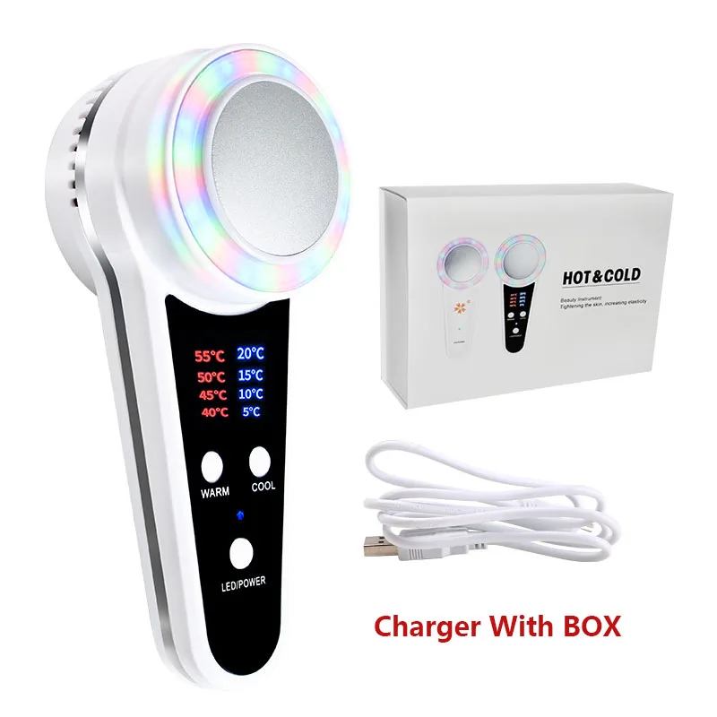 Charger With Box Прибор для ухода за лицом Горячий Холодный Молоток криотерапия синий Фотон Лечение Акне косметический Массажер для кожи лифтинг омоложение лица - Цвет: Charger With Box