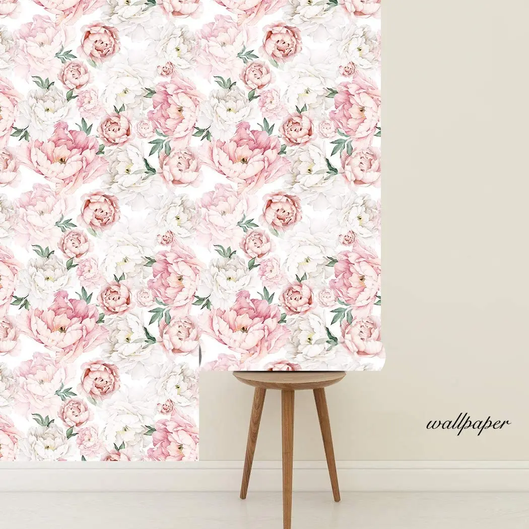 Papier peint auto-adhésif blanc et rose, avec motif de pivoine fraîche,  amovible, pré-adhésif, imperméable, revêtement Mural Extra épais -  AliExpress, image size:1050x1050