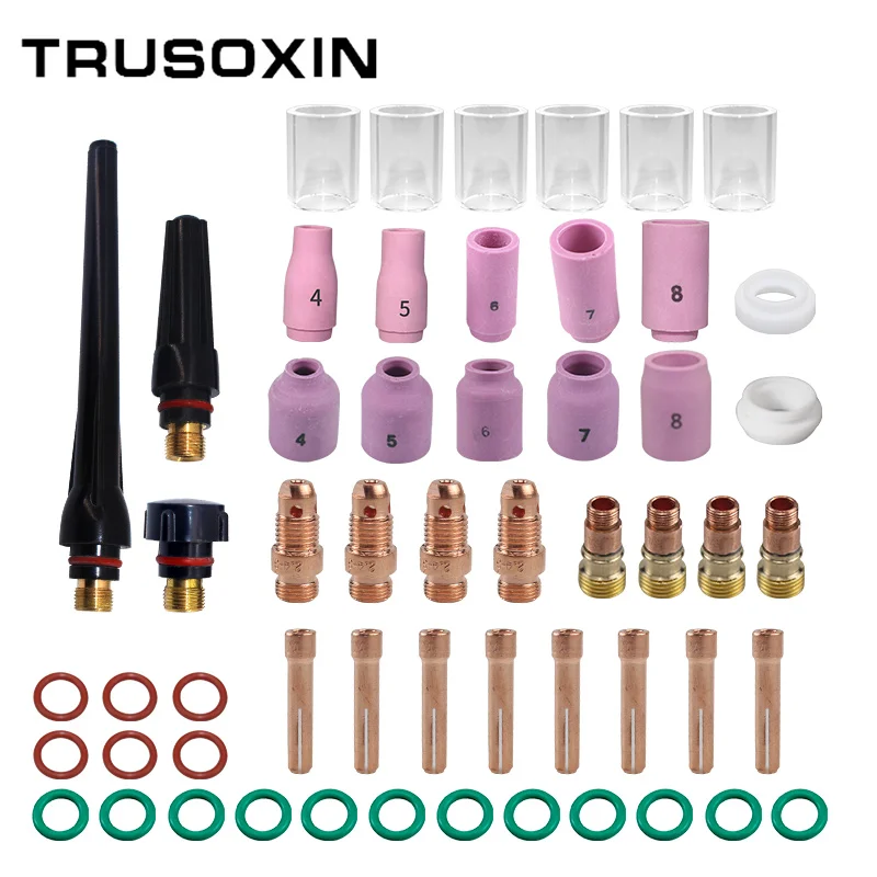 

55PCS TIG Welding Torch Accessories Kit Alumina Nozzle Stubby Gas Lens 10 Pyrex Cup Kit for TIG WP-17/18/26