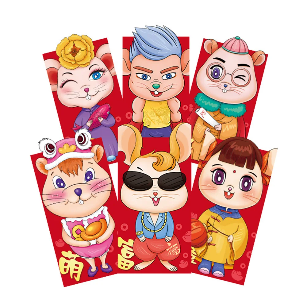 6 шт./компл. красный конверт отделение для монет Hong Bao Lucky новоселье крыса с рисунком Традиционный китайский год свадебный подарочный пакет