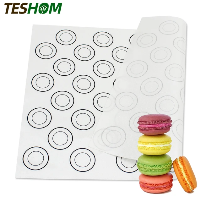 Tapis de cuisson antiadhésif spécial Macarons, silicone, fibre de verre  siliconée, Feuilles de cuisson, 40x30cm - 44 repères 