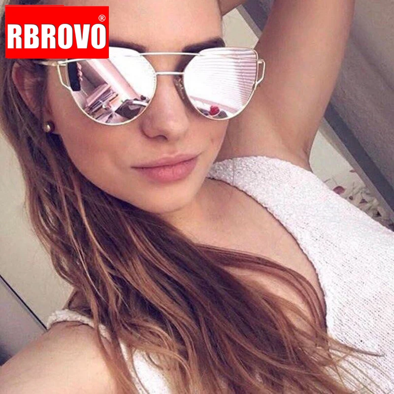 Женские зеркальные солнцезащитные очки RBROVO винтажные металлические кошачий