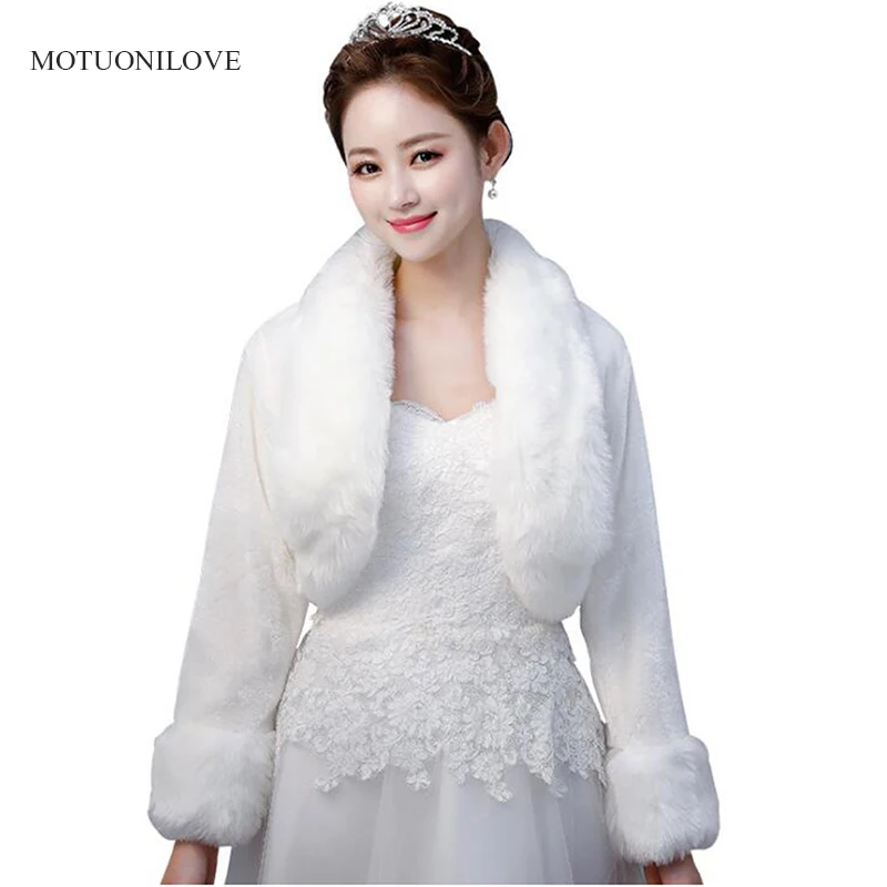 Болеро Vestido Noiva, длинные рукава, искусственный мех, шаль, Свадебные меховые куртки, накидки, женские зимние меховые пальто, Короткий плащ etole mariage