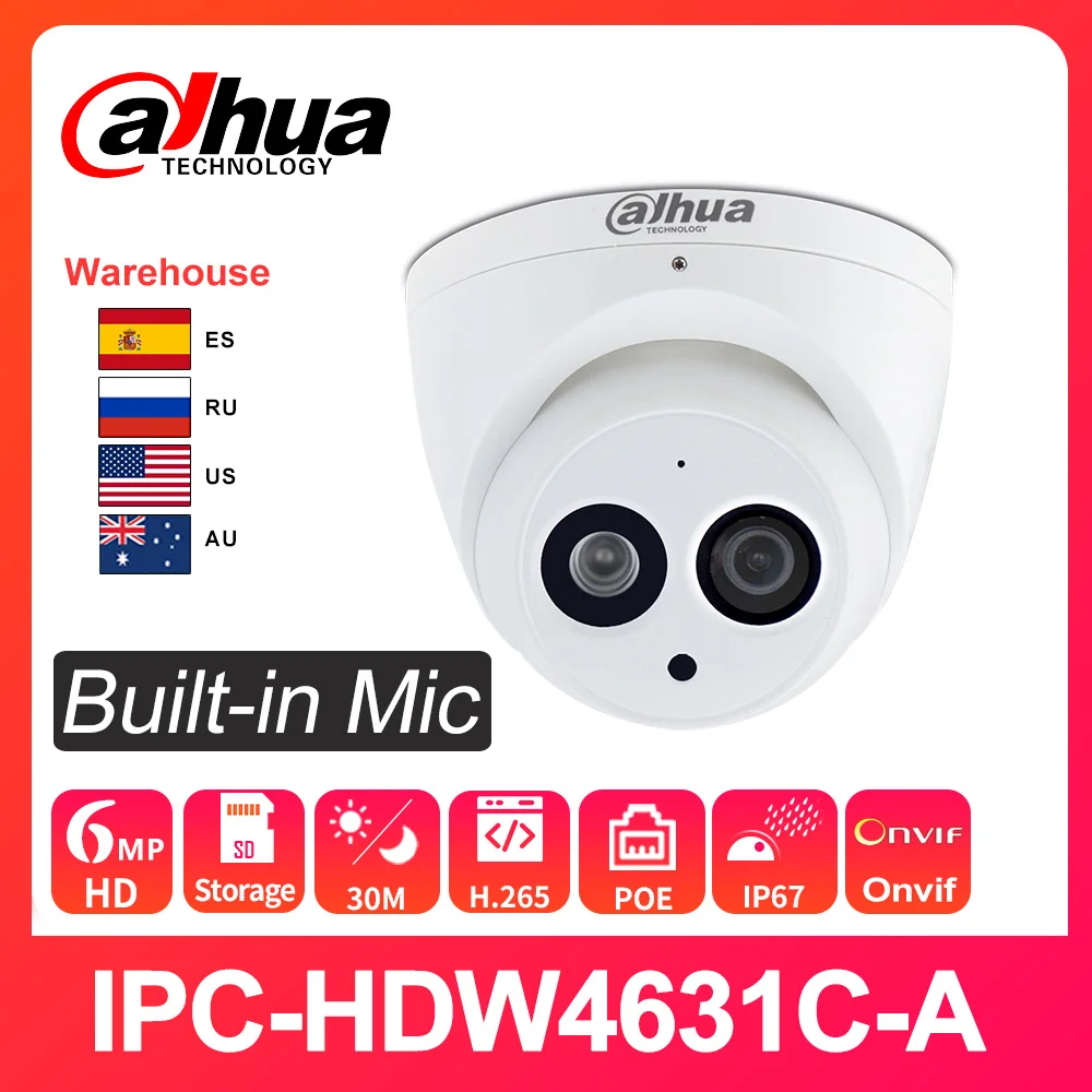 Dahua 6MP aparat IP HD IPC-HDW4631C-A kamera internetowa nadzór noktowizor IR 30M H.265 PoE wbudowany mikrofon wymień IPC-HDW4433C-A