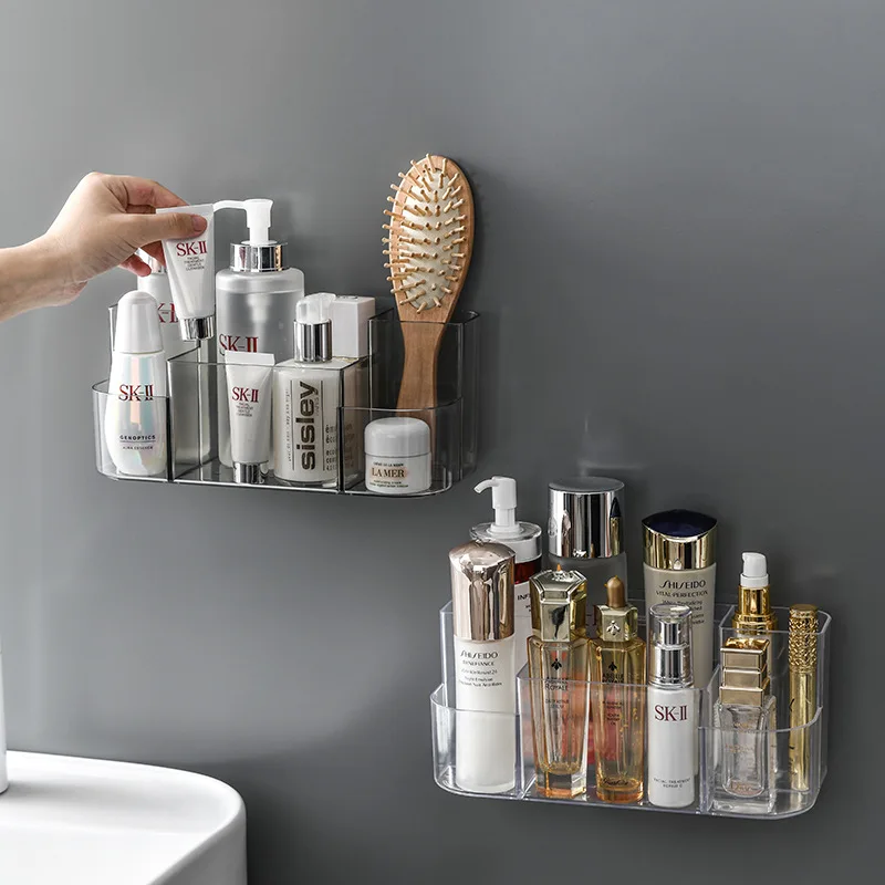 

Wall Mounted Cosmetic Shelf Transparent Make Up Storage Holder Bathroom Organizer Shelf Desk Storage Rack Bathroom Accessories