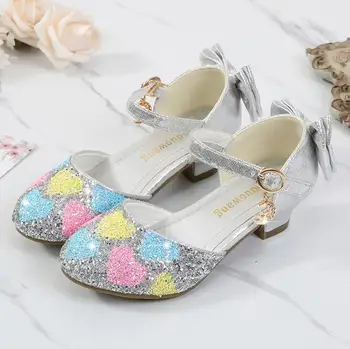

New Girls Party Leather Sandals Princess Shoes Leather Glitter Crystals Rhinestones Knot Kids Shoes Elsa sneaker children