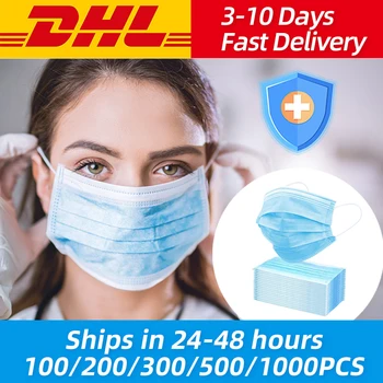 

100 to 1000 Pcs Disposable Mask 3 Layer Anti Dust / Pollution Safety Protective Masks Non Woven Face Mask Flu DHL Fast Shipping