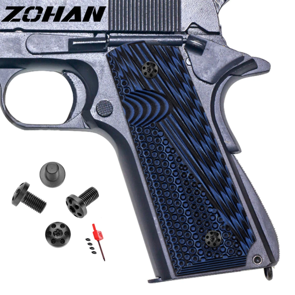 ZOHAN-empuñaduras tácticas 1911 G10 para pistola, 2 uds., tamaño completo, Commander Ambi, tornillos de corte de seguridad, texturas para pistola colgante, accesorio de caza