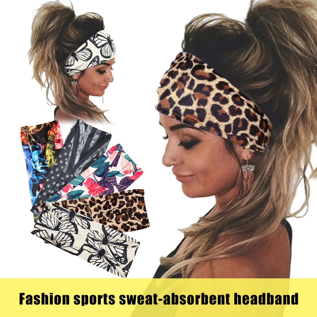 Bohemia Wide Stretch Women Headbands for women Turban Sports Boho Tie Dye Cycling Yoga Sport Headband Sweatband Head Sweat Bands 2