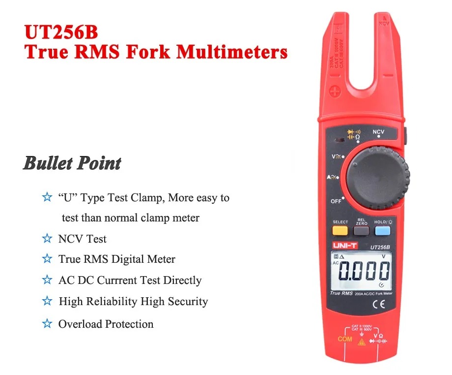 UNI-T UT256B Автоматический диапазон 200A AC/DC ток true RMS цифровой мультиметр AC/DC вилка клещи, конденсатор NCV тест