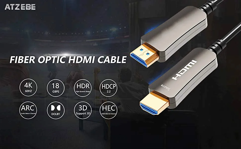 Оптоволоконный кабель HDMI 10 м/30 футов поддерживает 4K @ 60 Гц 4:4:4/4:2:2/4:2:0 HDR Dolby Vision HDCP2.2