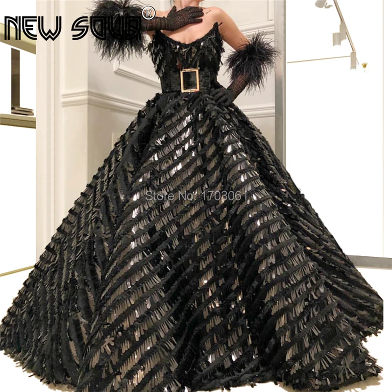 

Shiny Unique Black Tiered Evening Dresses Robe De Soiree Turkish Dubai Prom Dress Saudi Arabic Long Party Gowns Kaftans Islamic