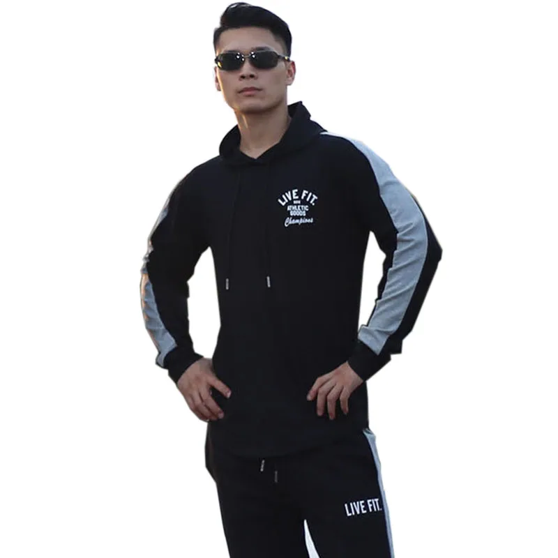 Voobuyla Мужские Толстовки Спортивная одежда для тренировок и фитнеса футболка для бодибилдинга спортивная мужская хлопковая куртка с капюшоном - Цвет: black