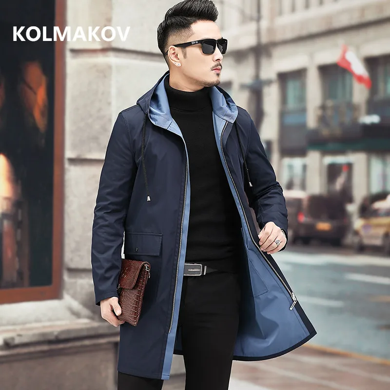 Autumn winter Trench coat Men's Business Double-sided jacket Jacket Casual Overcoat men High quality windbreaker coat men - Цвет: Тёмно-синий