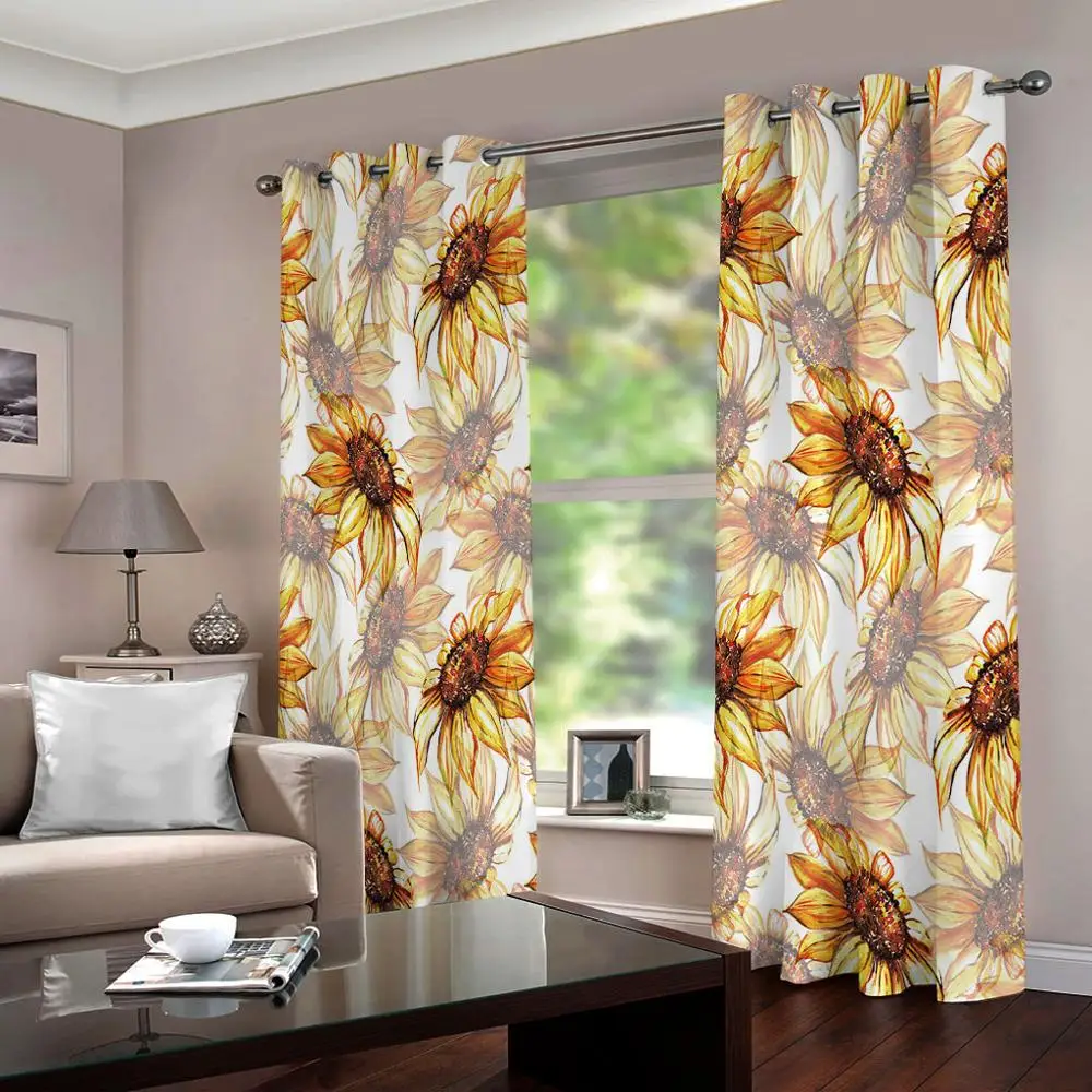 Leaf Sunflower Seaside 3D Curtain Blockout Photo Printing Curtains Drape Fabric 