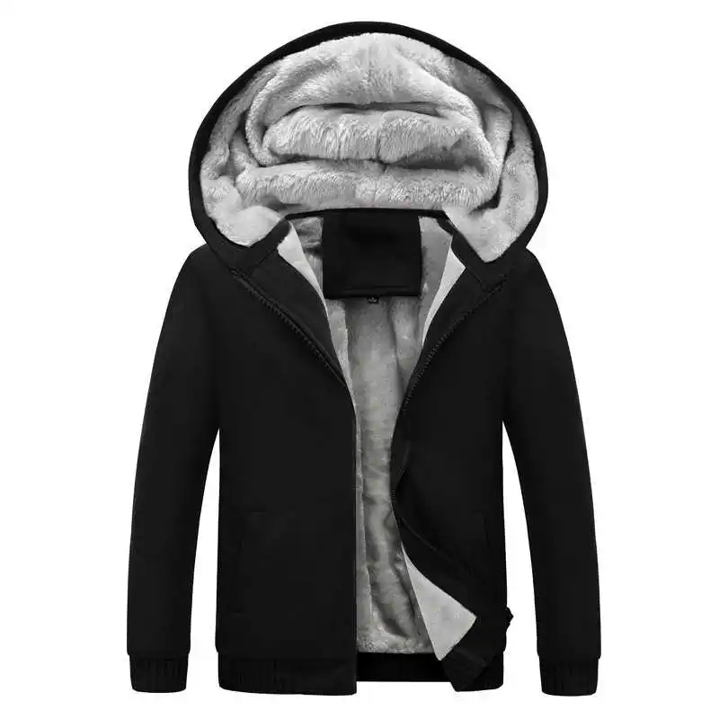 5XL Толстая Толстовка с капюшоном топы с капюшоном зимняя мужская флисовая Верхняя одежда куртка на молнии - Цвет: Черный