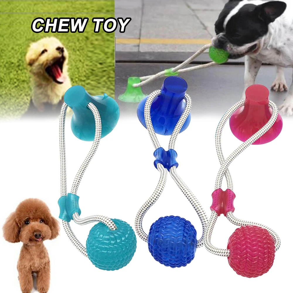 

Green Blue Pink Dog Interactive Activity Toy Doggy Suction Cup Push Ropeball Tug Toy TPR Ball for Pet Tooth Cleaning Chew Ball 3