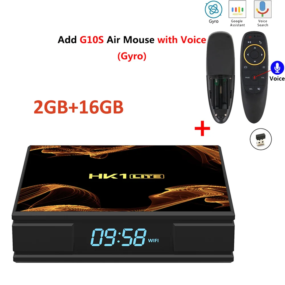 Предпродажа HK1 LITE Android Tv Box RK3228A 2GB DDR3 16GB 2,4G wifi RJ45 100M телеприставка HDMI2.0 USB 2,0 4K H.265 Отт коробка HK1 LITE - Цвет: 2GB 16GB add G10S