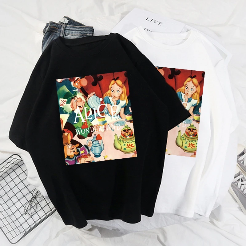 Стильная Милая футболка Disney с мультяшным принтом Алисы в стране чудес пуловер