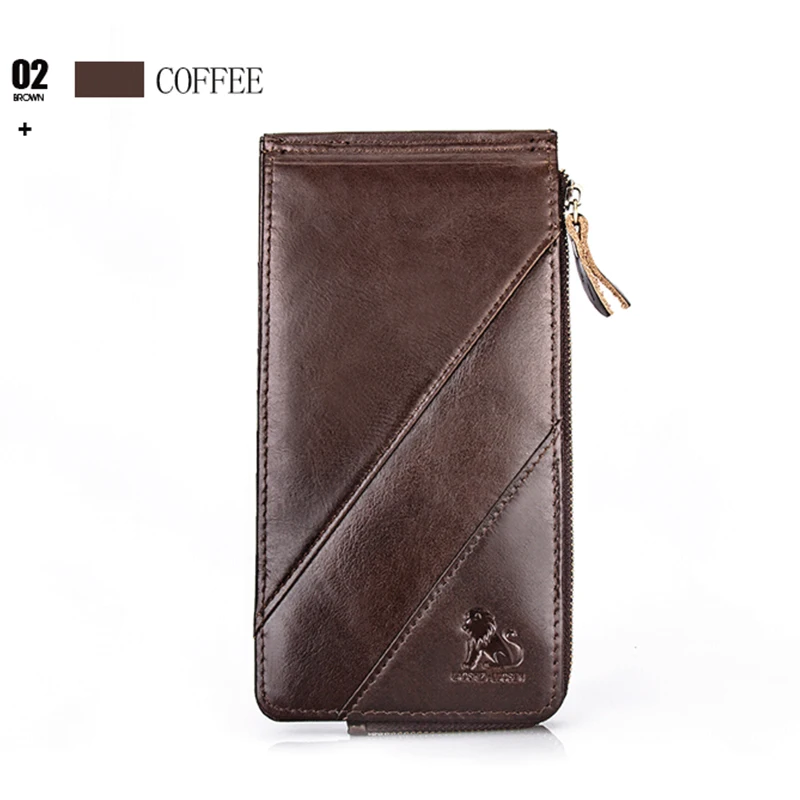 LAOSHIZI LUOSEN Genuine Leather RFID-blocking Card holder Wallet For Men Women Mini Purse Clutch bag Travel Outdoor - Color: Coffee