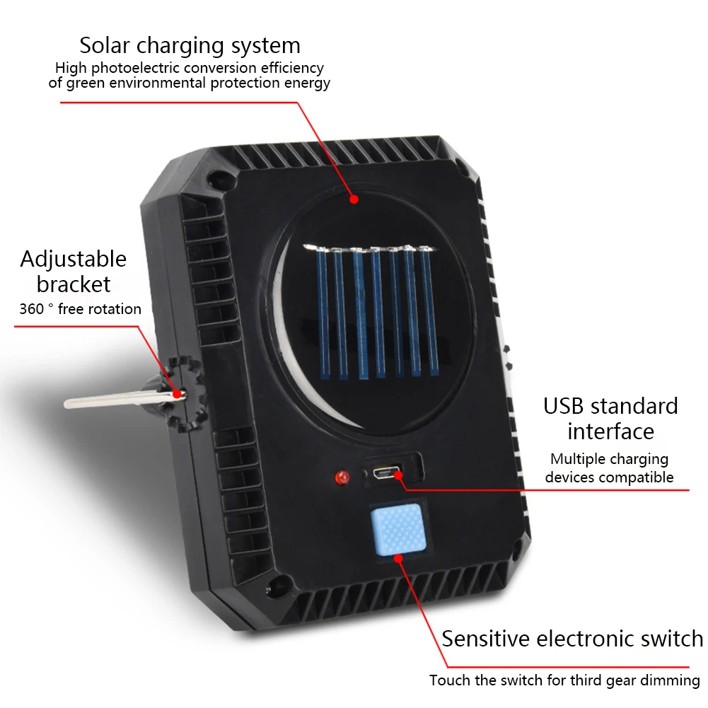 Outdoor Sports Solar Charging Portable Lantern Camping Light Garden Travel Emergency USB Rechargeable Hiking Tent Led Spelunking