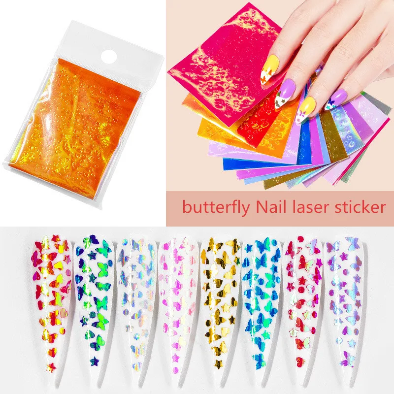 

Holographic Butterfly Nail Sticker For Nail Art 3D Stars Thin Laser Stripe Sticker On Nails Decorations Manicure Tips Tools
