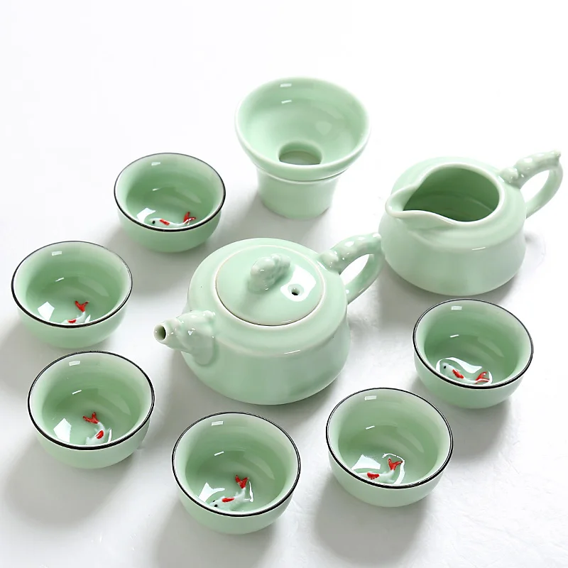 Longquan Celadon Ceramic Tea Set, Fish Tank, Kung Fu Teapot, Teapot, Bowl, Bowl, Teacup,