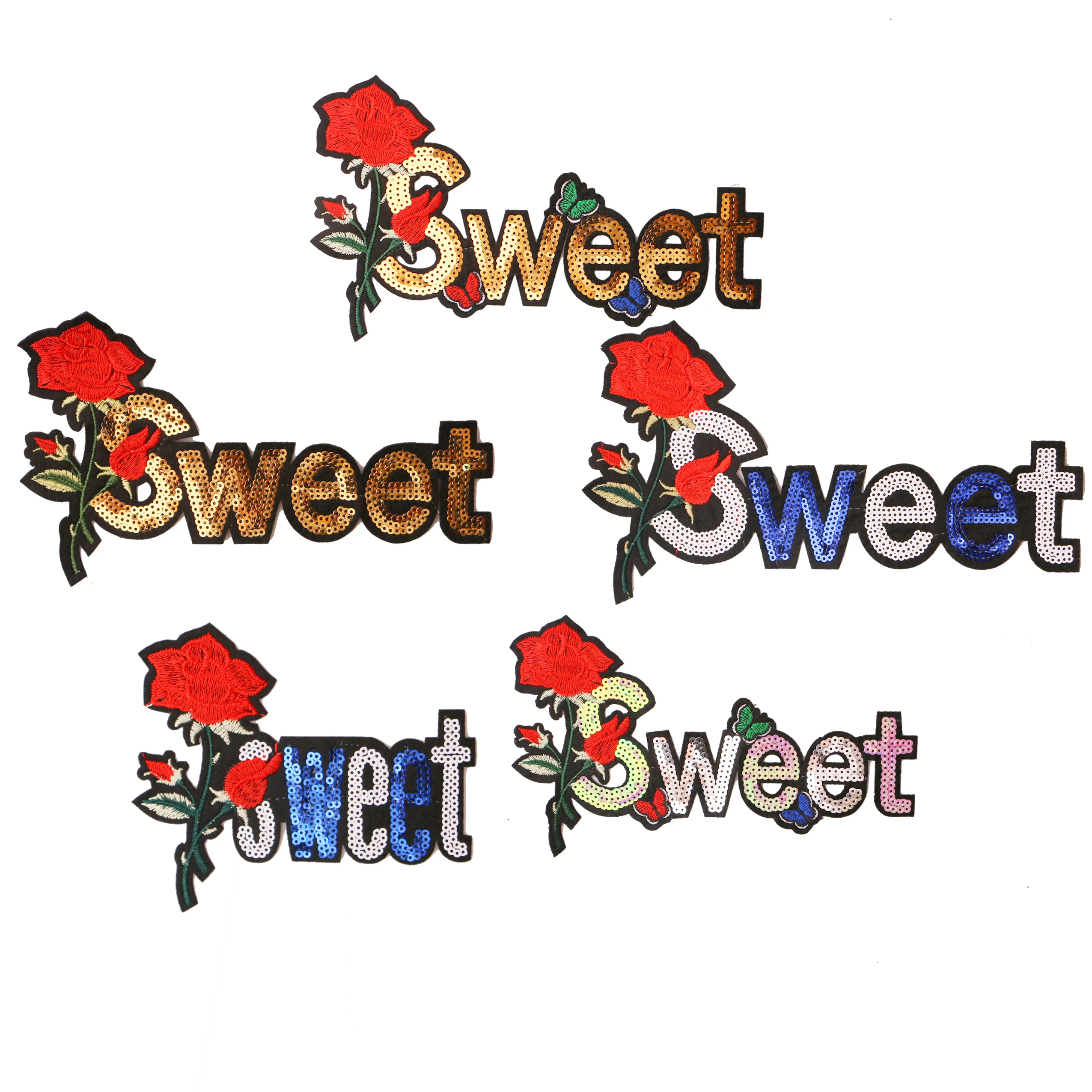 

Sweet with roses sequin icons Embroidered Iron on Patches for Clothing DIY Stripes Clothes Patchwork Stickers Custom Badges