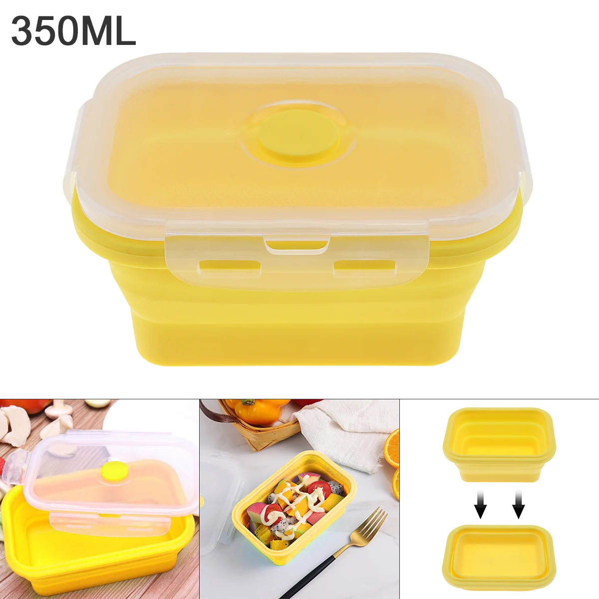 

350/500/800/1200ML Rectangle Silicone Scalable Folding Lunchbox Bento Box with Silicone Sealing Plug for - 40 ~ 230 Centigrade