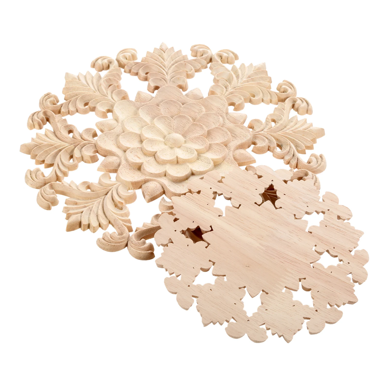 1pc Unpainted Woodcarving Flower Decal Disc Door Heart Decor Furniture Round Hollow Branch Onlay Vintage European Style 12/15cm