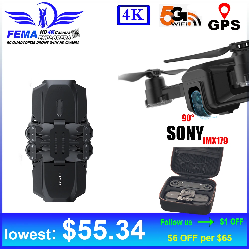 FEMA Camera Drone 4K HD with GPS 5G WIFI FPV Optical flow long Flight Time selfie RC Dron Quadcopter Professional VS SG907 E520S