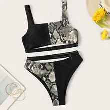 

Patchwork Snake Skin Bikini Set Women Fashion Sexy Snake Printed Chest Pad Split Two Pieces Swimsuit Купальник Женский 2021