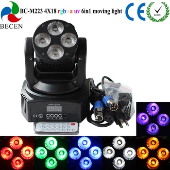 

Mini Stage Light 4x18W Moving Head light RGBWA+UV 6in1 Party Lights for DJ Music Party Club Dance Christmas Party