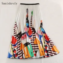 Sanishroly новая весенне-осенняя Женская миди длинная Плиссированная юбка эластичная высокая талия принт юбка Женская Повседневная полосатая Юбка Saia S754