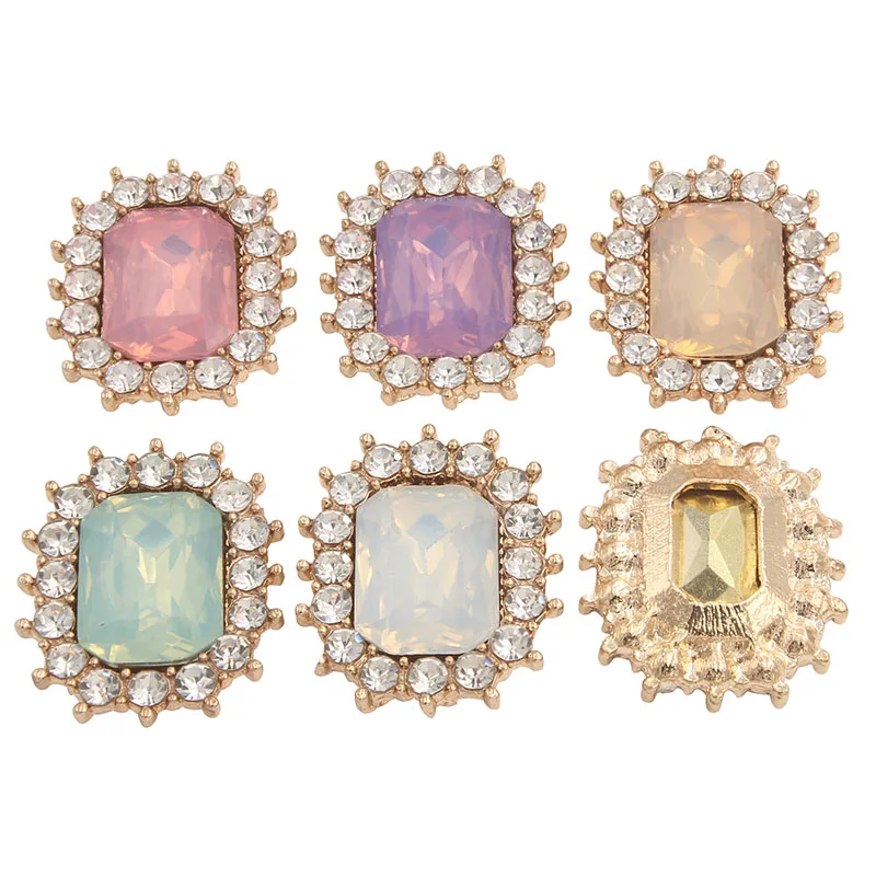 

Metal Buttons Decorative Rhinestone Embellishment Handmade Gold Crystal Button Diamante with Resin Stone for Crafts