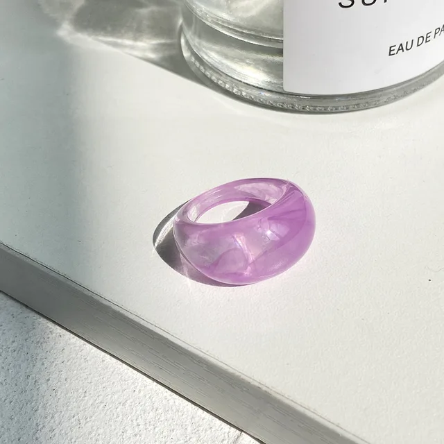 New Colorful Transparent Resin Acrylic Crystal Rhinestone Simple Geometric Square Round Rings Set for Women Fashion Jewelry JZ13