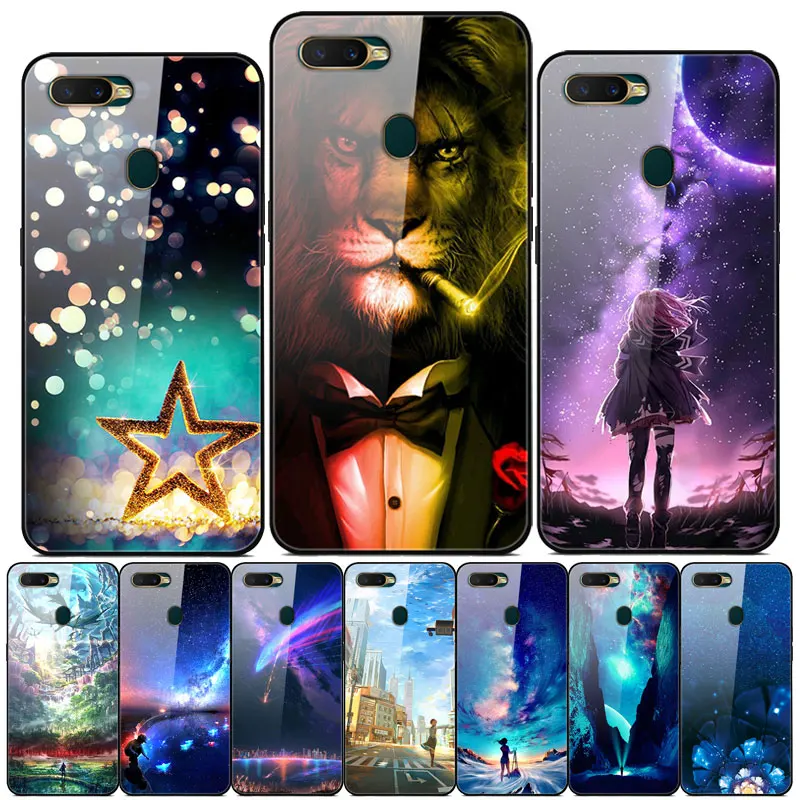 

For Funda OPPO AX7 Case Tempered Glass Back Hard Cover For OPPO A7 A 7 A X7 AX 7 Case OPPO AX7 CPH1901 Phone Case Bumper Coque