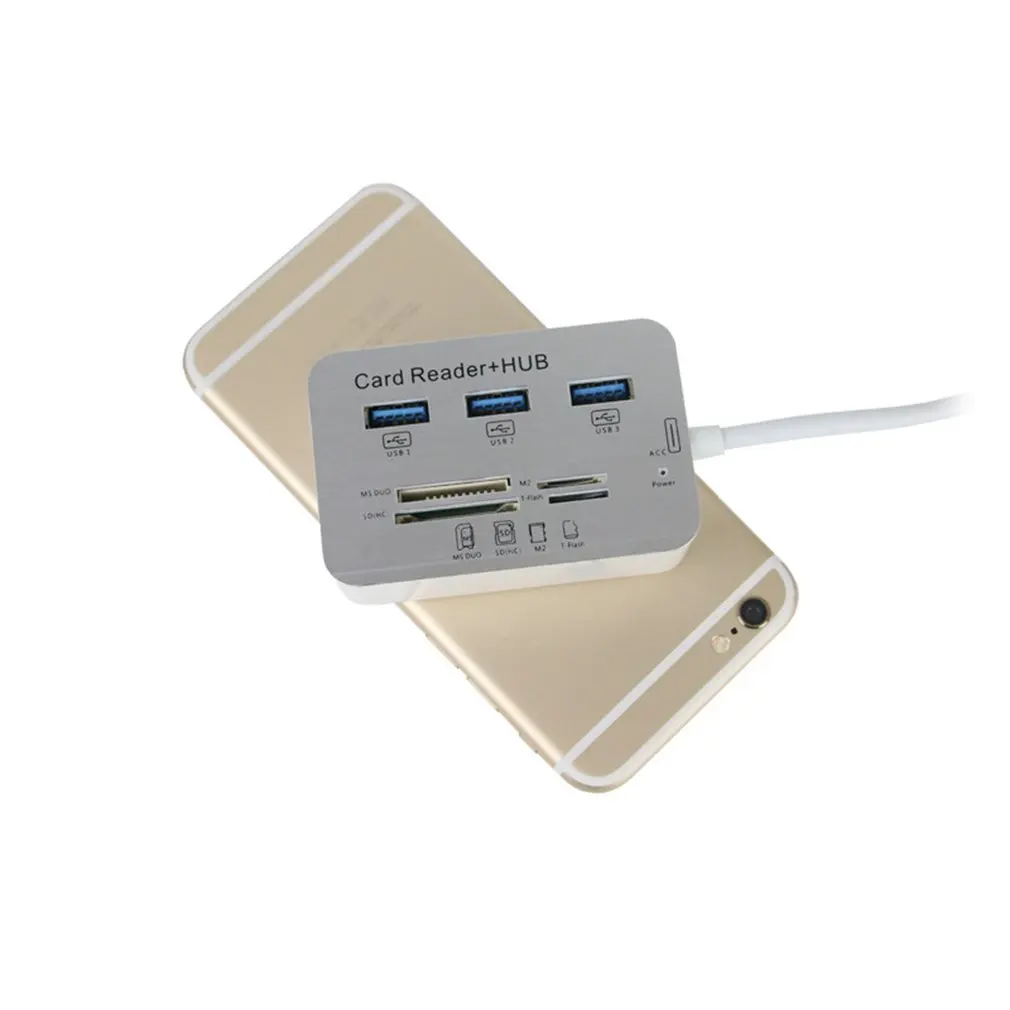 USB 3,0 док-станция USB 3,0 высокое Скорость 7 в 1 устройство для чтения карт памяти флеш адаптером MS/M2/TF адаптер зарядное устройство с 3 usb-портами для разветвитель комбо из алюминиевого сплава