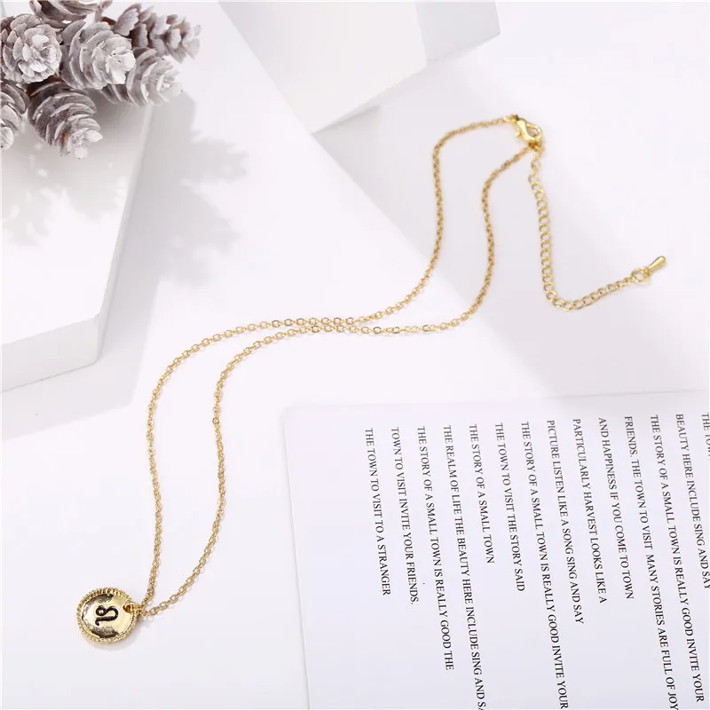 17KM 12 Constellation Star Zodiac Necklace For Women Elegant Coin Pendants Necklaces Gold Metal Choker Fashion Jewelry Gifts