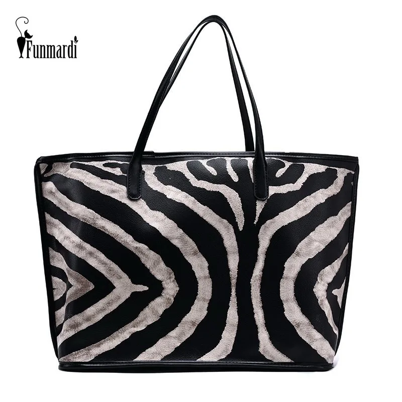 FUNMARDI женская сумка в полоску с зеброй вместительная сумка-трапеция Сумка жирафом