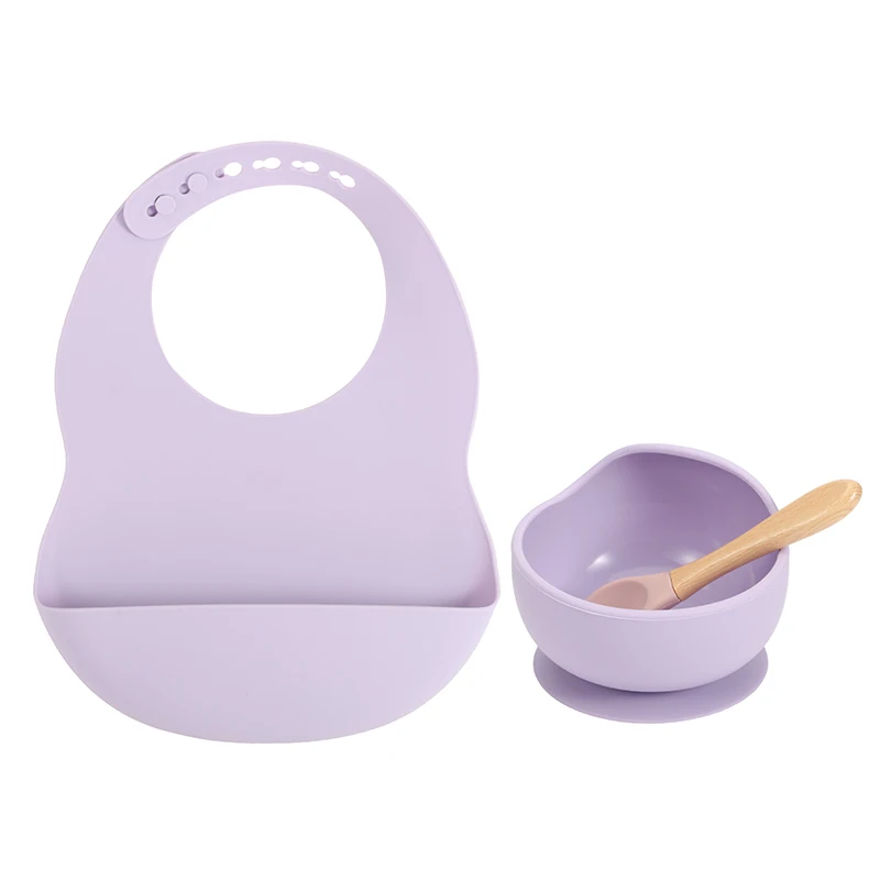 

New Colors Feeding set Food Grade Silicone Bibs Baby Plate Non-silp Suction Bowl Kids Tableware Waterproof Bib BPA Free Spoon