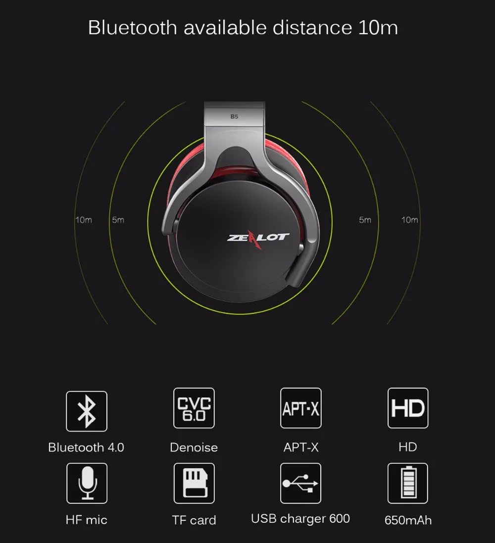 B5 Bluetooth 4,0 Беспроводные наушники стерео Бас APT-X наушники Bluetooth гарнитура с HF микрофоном Поддержка TF слот для карт новые наушники