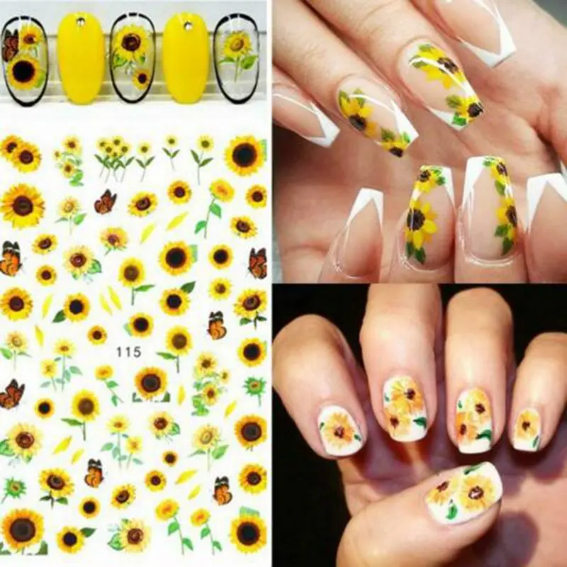 Pegatina autoadhesiva para uñas, calcomanías de girasoles para decoración  de uñas, deslizador de moda, accesorios de Arte de manicura, 1 ud. -  AliExpress Belleza y salud