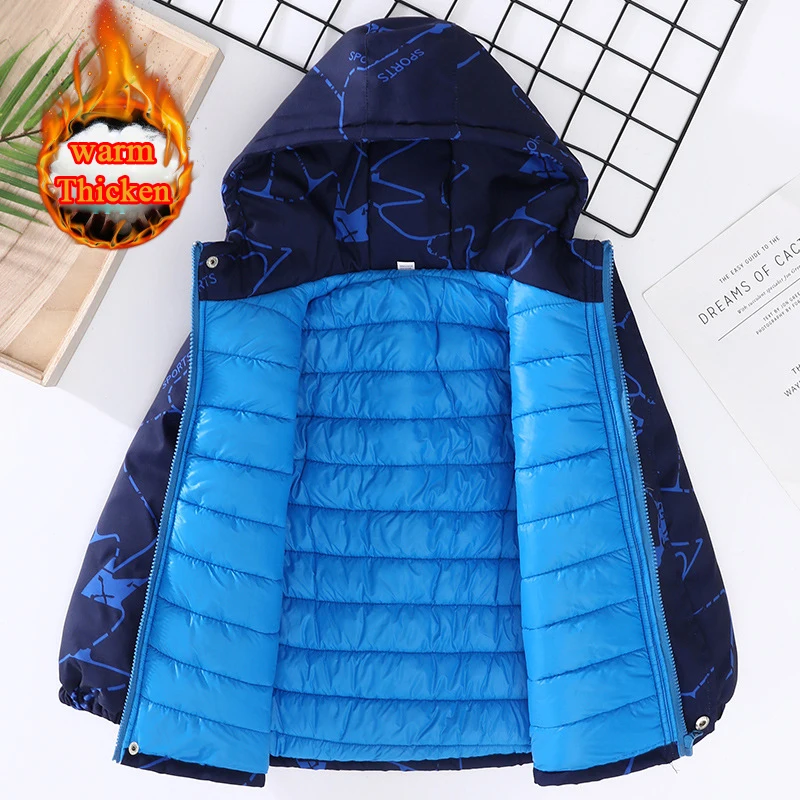 Winter Boy's Cotton-padded Jacket Children Hooded Outerwear Boys Bomber Jacket Thickened Warm WaterProof Windbreaker TZ661