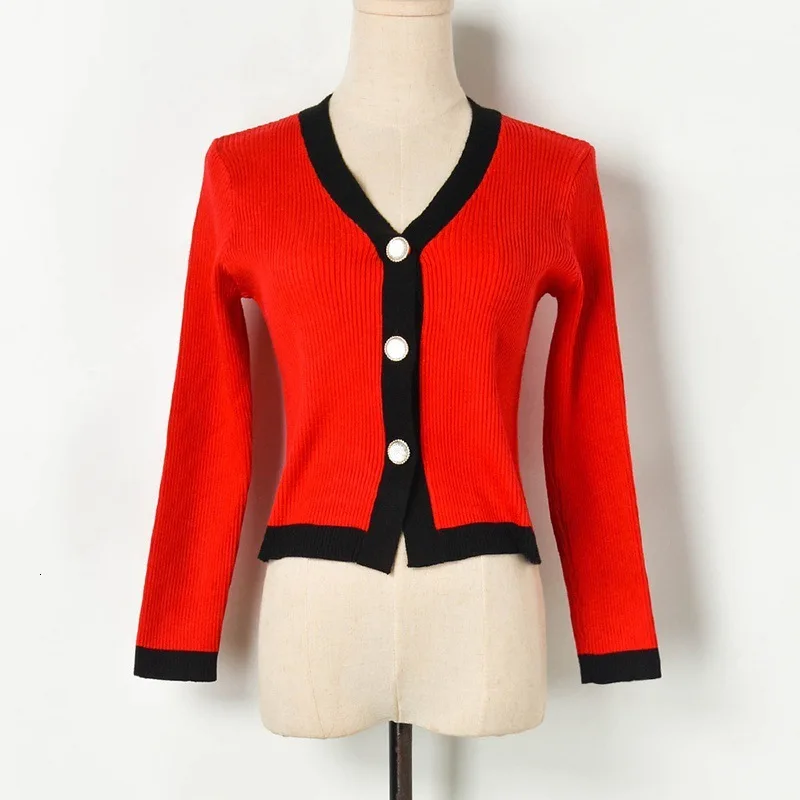 V-collar) cardigan Новое поступление белый хит цвет V образным вырезом короткий эластичность яма бар с длинным рукавом Вязание кардиган женщина Y90823 - Цвет: V-collar) cardigan