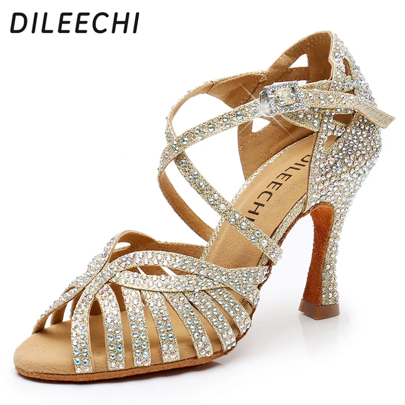 

DILEECHI Women Party Dance Shoes GLITTER Shining rhinestones Soft Bottom Latin Dance Shoes Woman Salsa Dance Shoes heel5CM-10CM