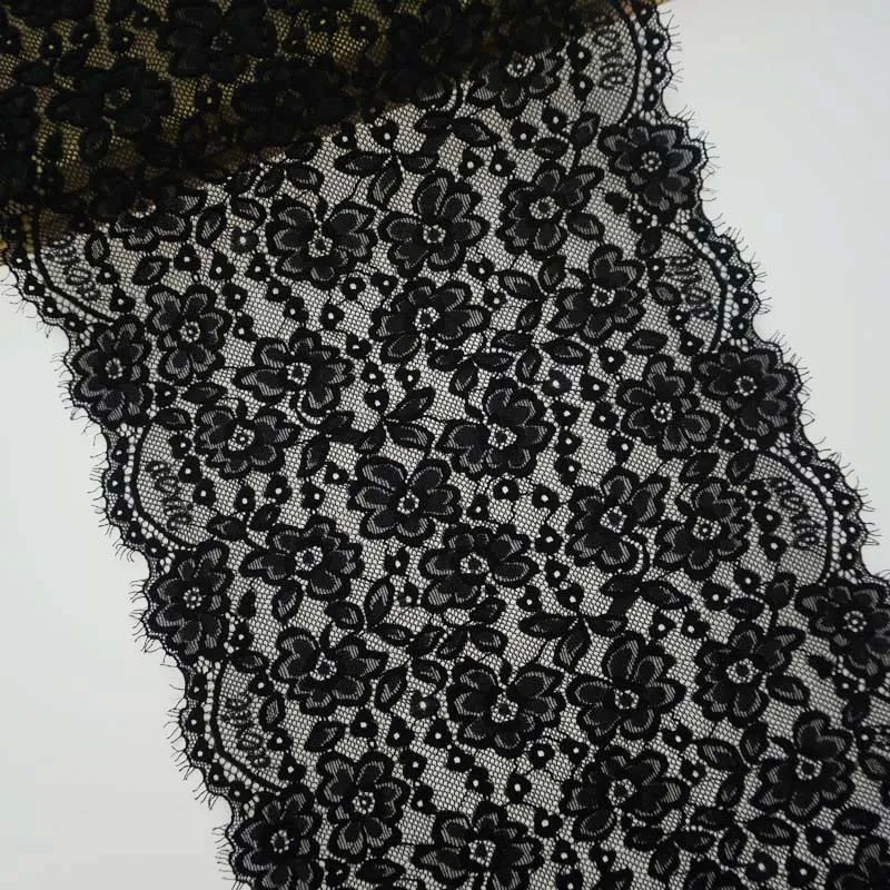 

Stretch elastic Eyelash lace Trimming ribbon 22cm width cotton Black lace Trim embroidered nigerian african lace fabric sewing