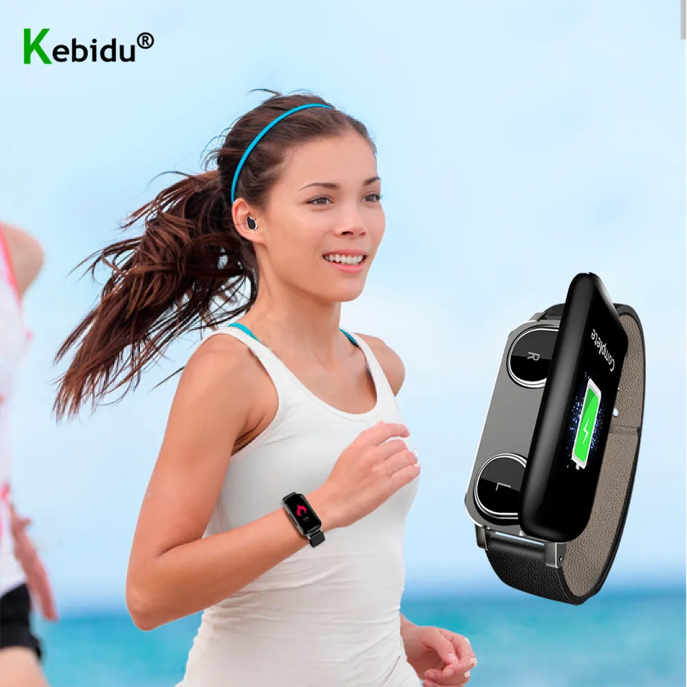 

Kebidu T89 Men Smart Watch with Bluetooth Earphone Women Smart Watch IP67 Support Siri BT Call Fitness Bracelet Smart Band